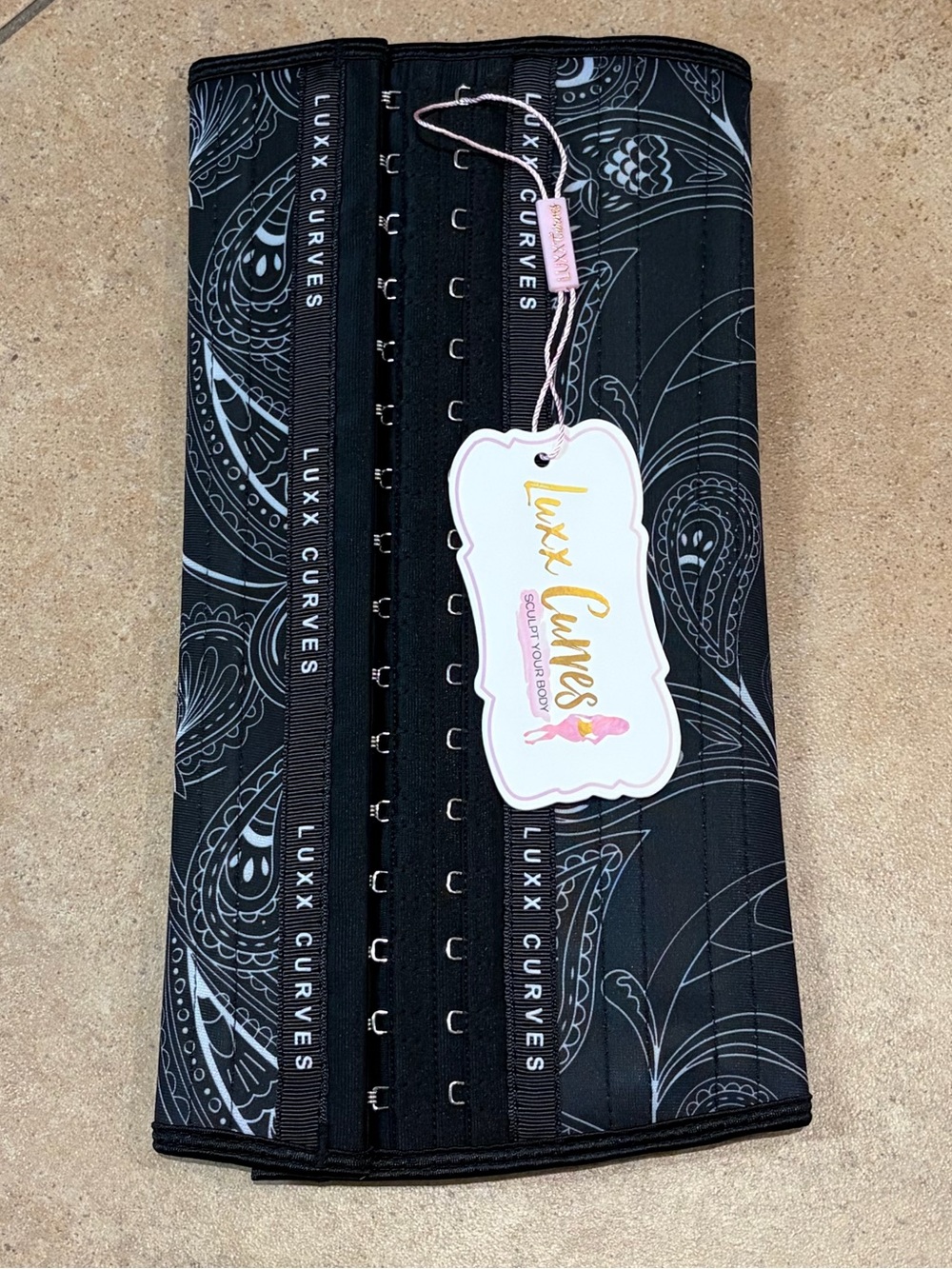New in package Luxx Curves Waist Trainer size large, medium torso, black paisley
